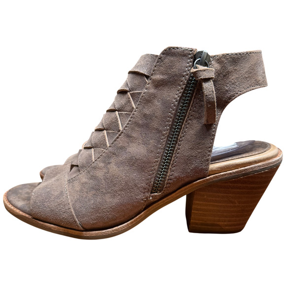 SOFFT McKenna Women's 9M Peep Toe Heeled Sandals Smoked Suede Metallic Shoes - Picture 2 of 16